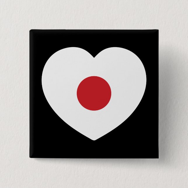 Badge Carré 5 Cm Japon | Coeur du drapeau japonais (Devant)