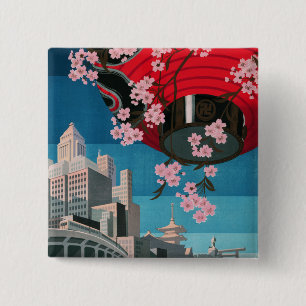Badge Carré 5 Cm Japon Tokyo Vintage Affiche de voyage japonaise