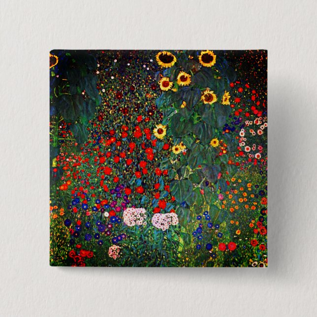 Badge Carré 5 Cm Jardin aux fleurs Gustav Klimt (Devant)
