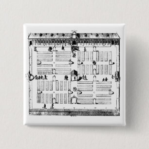 Badge Carré 5 Cm Jardin botanique de Leyde (gravure) (photo de b/w)