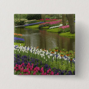 Badge Carré 5 Cm Jardin de tulipes et de jacinthes, Jardins de Keuk