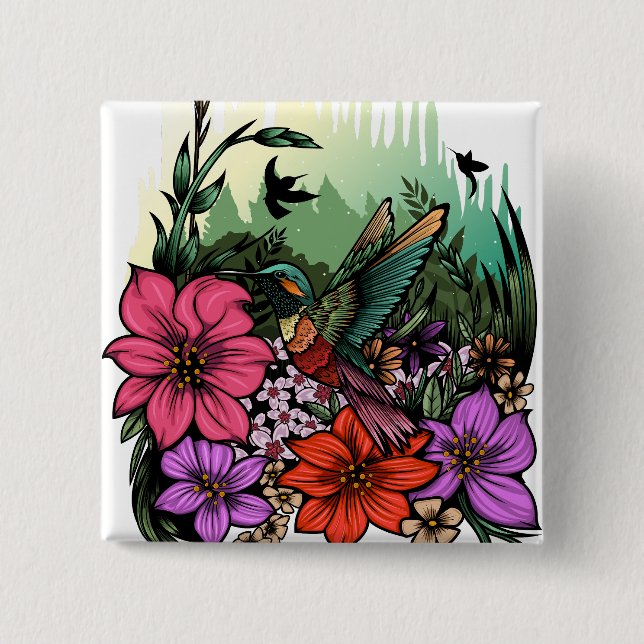 Badge Carré 5 Cm Jardin des colibris (Devant)