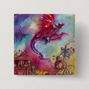 BADGE CARRÉ 5 CM JARDIN DES OMBRES PERDUES - DRAGON ROUGE VOL