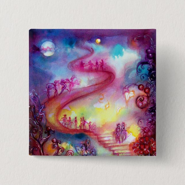 BADGE CARRÉ 5 CM JARDIN DES OMBRES PERDUES - ESCALIERS MYSTIQUES (Devant)