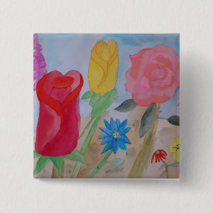 Badge Carré 5 Cm Jardin fleuri d'été