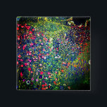 Badge Carré 5 Cm Jardin italien Gustav Klimt<br><div class="desc">Bouton représentant la peinture à l’huile de Gustav Klimt,  Paysage du jardin italien (1913). Un beau jardin de fleurs colorées : rouge,  blanc,  rose,  violet. Un grand cadeau pour les amateurs d'art Art Nouveau et autrichien.</div>