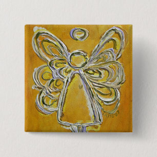 Badge Carré 5 Cm Jaune Gardien Angel Fête Personnalisée Épingle de