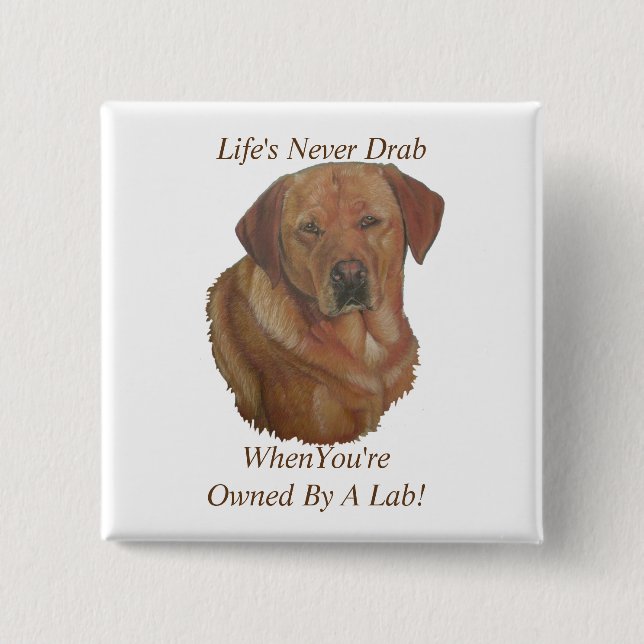 Badge Carré 5 Cm jaune labrador retreiver chien portrait slogan amu (Devant)