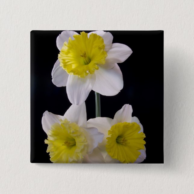 Badge Carré 5 Cm Jaune sur jonquille blanche (Devant)