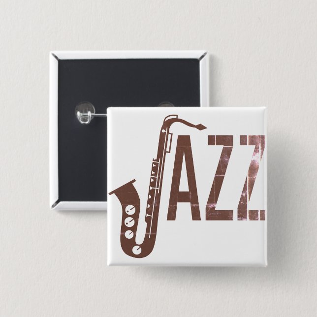 Badge Carré 5 Cm Jazz Typographie Sax (Devant & derrière)