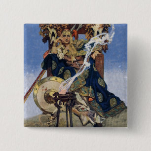 Badge Carré 5 Cm JC Leyendecker Reine Maeve Guerrière Celtique