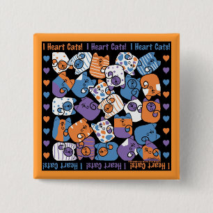 Badge Carré 5 Cm Je Coeur Les Chats ! Collage