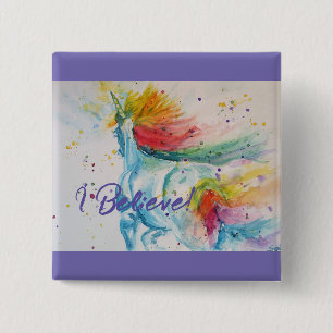Badge Carré 5 Cm Je Crois En Unicorns Rainbow Cute Girls Teenager