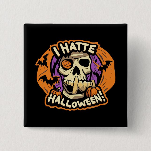 Badge Carré 5 Cm je déteste halloween (Devant)