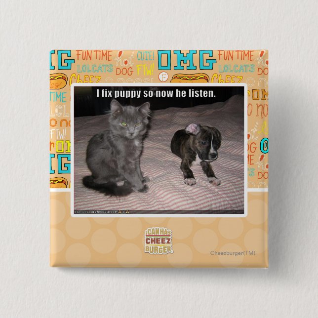 Badge Carré 5 Cm Je fixe le chiot (Devant)