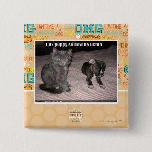 Badge Carré 5 Cm Je fixe le chiot