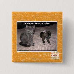 Badge Carré 5 Cm Je fixe le chiot