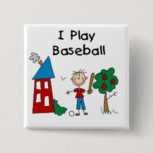 Badge Carré 5 Cm Je Joue Au Baseball