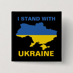 Badge Carré 5 Cm Je me tiens avec l'Ukraine drapeau et carte ukrain