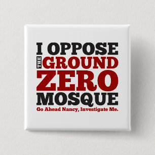 Badge Carré 5 Cm Je m'oppose à la mosquée de point zéro