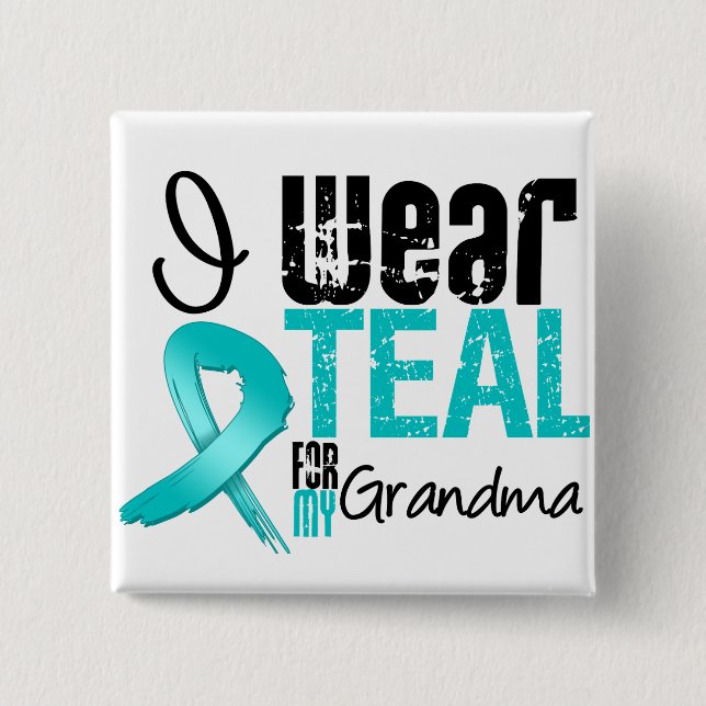 Badge Carré 5 Cm Je Porte Du Ruban Turquoise Pour Ma Grand-Mère (Devant)