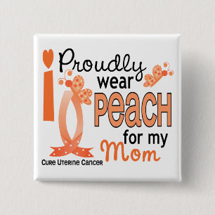 Badge Carré 5 Cm Je porte la pêche pour mon Cancer utérin de la