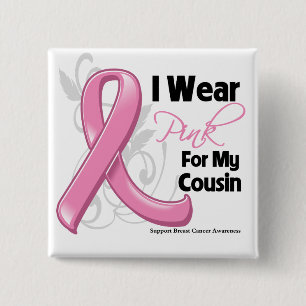 Badge Carré 5 Cm Je Porte Le Rose Pour Mon Cousin - Cancer Du Sein