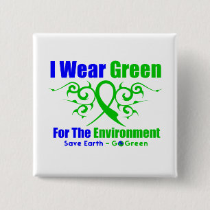 Badge Carré 5 Cm Je porte le ruban tribal vert pour l'environnement
