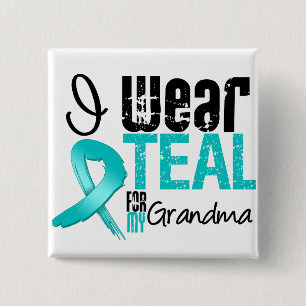 Badge Carré 5 Cm Je porte le ruban turquoise pour ma grand-maman