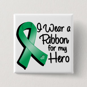 Badge Carré 5 Cm Je porte un ruban de vert vert pour mon héros