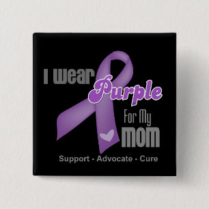 Badge Carré 5 Cm Je porte un ruban violet pour ma mère