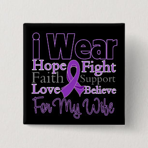 Badge Carré 5 Cm Je Porte Une Femme De Collage Violet - Cancer Panc