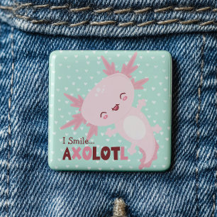 Badge Carré 5 Cm Je Souriez Beaucoup Personnalisé Kawaii Axolotl