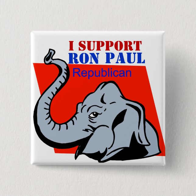 BADGE CARRÉ 5 CM JE SOUTIENS LE BOUTON POLITIQUE DE RON PAUL (Devant)