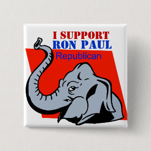 BADGE CARRÉ 5 CM JE SOUTIENS LE BOUTON POLITIQUE DE RON PAUL