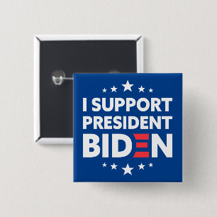 Badge Carré 5 Cm Je soutiens le Président Biden White Stars Blue