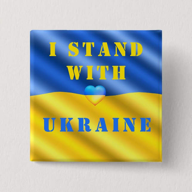 Badge Carré 5 Cm Je Suis Avec Le Bouton Ukraine Soutien Liberté Pai (Devant)