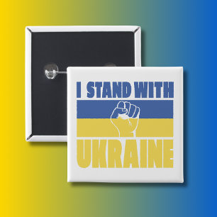 Badge Carré 5 Cm Je Suis Avec L'Ukraine Raisonnée Drapeau De Poing 