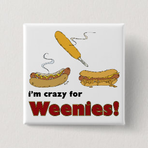Badge Carré 5 Cm Je suis fou pour des Weenies ! Hot-dog de piment
