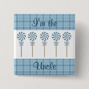 Badge Carré 5 Cm "Je suis l'oncle" bleu