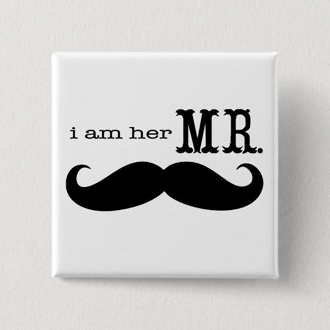 Badge Carré 5 Cm Je suis Son M. Mustache Grooms Cadeaux (Devant)