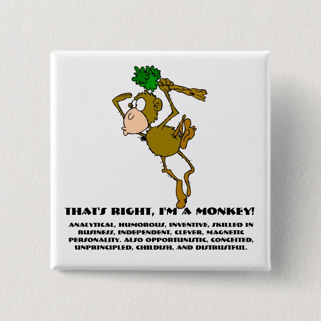 Badge Carré 5 Cm Je suis un singe. (Devant)
