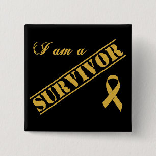 Badge Carré 5 Cm Je suis un survivant - Cancer de l'enfance Ruban d