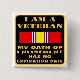 Badge Carré 5 Cm Je Suis Un Vétéran, Mon Serment D'Inscription N'A