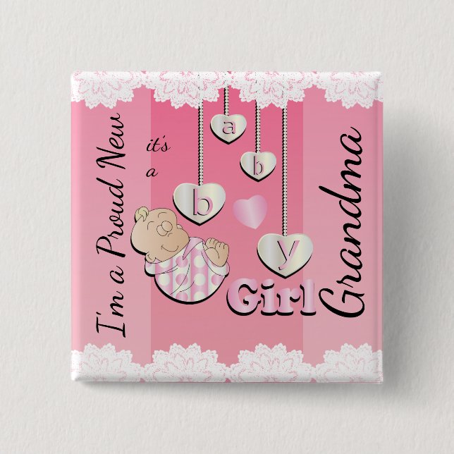 Badge Carré 5 Cm Je suis une fière nouvelle grand-mère - petite fil (Devant)