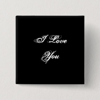 Badge Carré 5 Cm  Je T'Aime. Dans une police de script. Noir et Bla