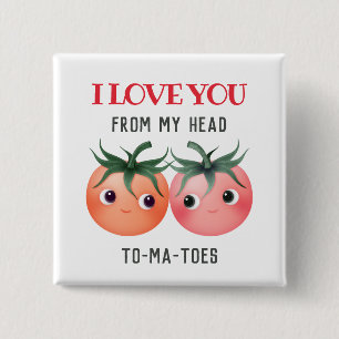 Badge Carré 5 Cm Je t'aime de la tête aux pieds, jolis tomates