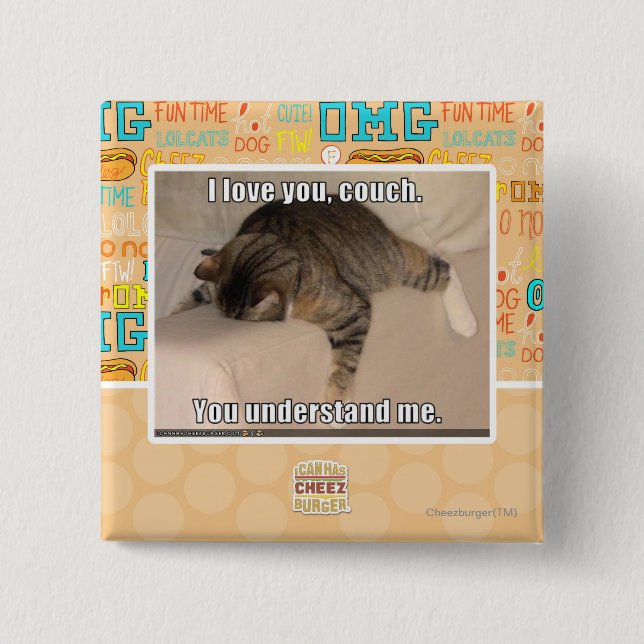 Badge Carré 5 Cm Je t'aime, divan (Devant)