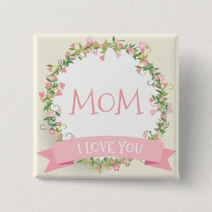 Badge Carré 5 Cm Je t'aime Maman's Day Pin Button