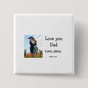 Badge Carré 5 Cm Je t'aime papa fête des pères élégant ajouter phot